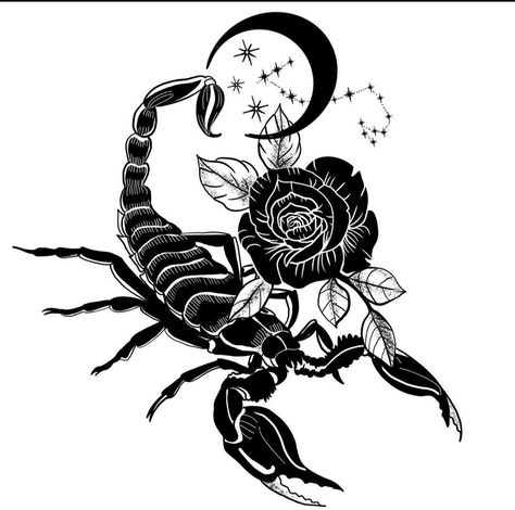 Scorpion Moon Tattoo, Scorpio Tattoos For Women, Constellation Scorpio, Cornrows Braids For Black Women, Goth Tattoo, Scorpio Tattoo, Full Sleeve Tattoo Design, Black Rose Tattoos, Astrology Art