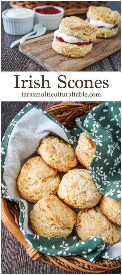 Irish Scones with jam and cream and more in a basket. Irish Dinner Recipes, Irish Scones Recipe, Irish Scones, Irish Dinner, Irish Recipes Authentic, Irish Cooking, Irish Dishes, Irish Cuisine, Scones Recipe Easy