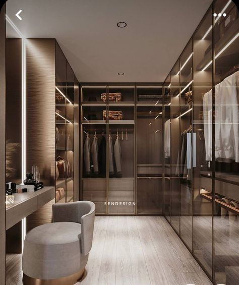 Walk In Wardrobe Design Modern, Walk In Wardrobe Ideas With Doors, Luxe Walk In Closet, Dream Dressing Room Walk In Wardrobe, Walkin Wardrobe Designs, Bedroom And Dressing Room Ideas, Closet Luxury Modern, Walk In Closet Apartment, Wardrobe Room Ideas