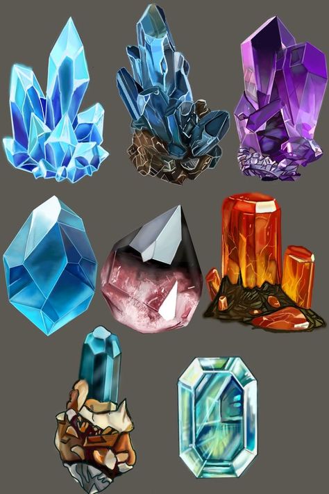 Gem Drawing Crystals, Crystals Concept Art, Crystals Drawing Reference, Crystal Reference Drawing, Crystals Digital Art, Fantasy Gemstone Art, Crystal Drawing Tutorials, How To Draw Crystals, Fantasy Crystal Art