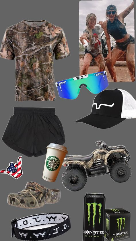 #outfit#mudding Four Wheeler Outfit Women, Mud Bogging Outfit, Country Outfits For Work, Mudding Outfits For Women, Fourwheeling Outfit, Matching Country Outfits, Cute Outfits Shuffles, 4 Wheeler Outfit, Country Dream Life