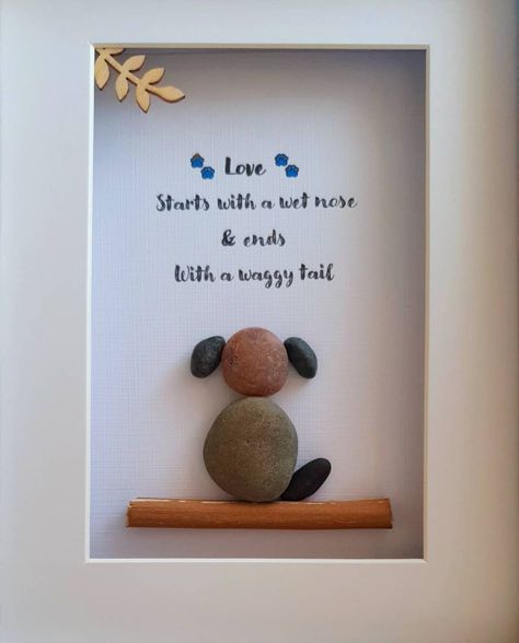 Dog Pebble Art Picture, New Dog Gift, Pebble Dog Picture, Dog Wall Art, Dog Lover Gift, Pebble Art Frame, Pet Gift - Etsy Pebble People Art Ideas, Cat Rock Art, Dog Pebble Art, Rock Pictures Diy Pebble Art, Rock Art Pictures, Pebbles Diy, Rock Crafts Diy, Rock Animals, Stone Pictures Pebble Art