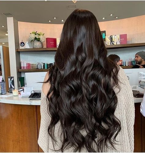 Brown Dark Hair Colors, Long Brunette Extensions, Dark Hair Styles Long, Long Dark Brown Hair Styles, Long Dark Chocolate Brown Hair, Long Dark Brown Hair Aesthetic, Brown Long Hair Aesthetic, Long Brown Hair Curled, Healthy Dark Hair