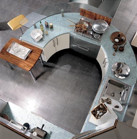 Carma kitchen Milea - top view Yurt Kitchen, Circular Kitchen, Pedini Kitchen, Round Kitchen Island, Modern Konyhatervezés, Modern Köksdesign, Curved Kitchen, Round Kitchen, Kitchen Models