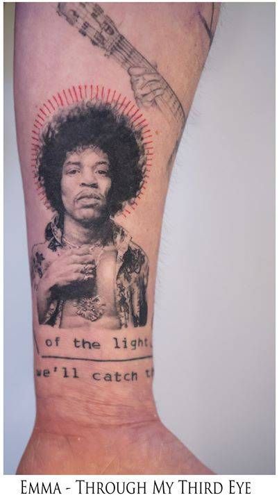 Healed. My first mini Jimi portrait. Thank you to the Jimmi Hendrix Tattoo, Jimi Hendrix Tattoo Ideas, Rock And Roll Tattoos, Jimi Hendrix Wallpaper, Jimi Hendrix Rare, Jimi Hendrix Drawing, Jimi Hendrix Painting, Hendrix Tattoo, Jimmy Hendricks