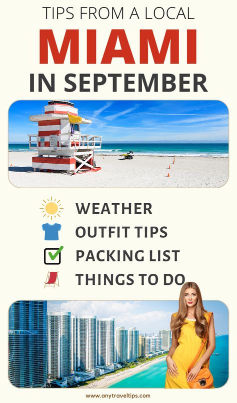 Everything you should know when visiting Miami, Florida in September: Weather (sun, rain, storms), what to wear (outfit tips and packing tips), and the best things to do! From a local! Save this essential pin... April Weather, September Outfits, Night Scenes, Florida Outfits, Outfit Tips, Miami Travel, Beach Weather, Miami Outfits, Vibrant Energy