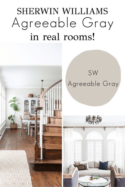 See SW Agreeable Gray in REAL spaces and find out why it's the perfect greige paint! #agreeablegray #greige #neutrals #paintcolors Agreeable Grey Color Scheme, Sw Agreeable Gray, Perfect Greige, Family Room Paint Colors, Family Room Paint, Agreeable Gray Sherwin Williams, Greige Paint Colors, Greige Paint, Repose Gray