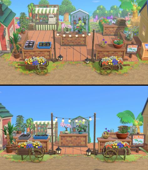 Acnh Plant Nursery, Plant Shop Acnh Ideas, Animal Crossing Flower Sign, Acnh Blaire Yard Ideas, Acnh Botanical Garden Ideas, Acnh Plant Stall, Acnh Flower Market, Community Garden Acnh, Shopping Center Acnh