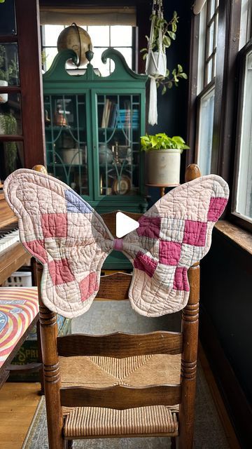 Cassie on Instagram: "Sold🦋

7 sets of homemade butterfly wings!! These are made from a vintage quilt and backed with light green cotton fabric. There are 2 elastic straps on the back to make them easily wearable. These are great for costumes and imagination play 🥰

*there may be flaws due to the age of the quilt used* 

 ✨ you may not claim a specific set, they are all very similar✨

$58 each + free US shipping

Comment to claim 🦋" Homemade Butterfly Wings, Quilted Butterfly Wings, Quilted Butterfly, Quilt Butterfly, Imagination Play, Butterfly Quilt, Old Quilts, Vintage Quilt, Vintage Quilts