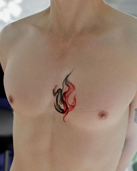 Fire on chest tattoo Fire Tattoo Designs, Bold Tattoo, Fire Tattoo, Tattoo Designs For Men, Red Tattoos, Fire Element, Abstract Tattoo, Thank You For Coming, Chest Tattoo