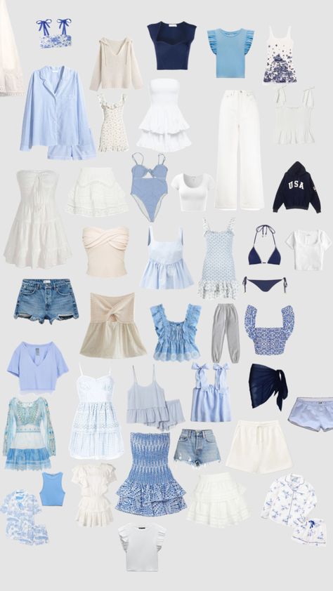 Outfits To Wear To Greece, Light Blue Summer Outfit, Greece Outfit Ideas Summer Packing Lists, Blue And White Summer Outfits, Blue And White Outfit Ideas, Light Blue Outfits, Blue White Outfit, Blue And White Outfit, Coastal Girl