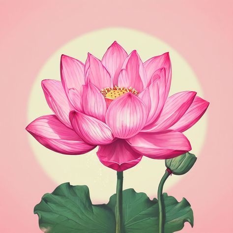 #vintage #style #lotus #flower #illustration Kanha Illustration, Lotus Digital Art, Lotus Vector Illustration, Indian Art Style, Lotus Illustration Design, Lotus Decoration Ideas, Lotus Flower Painting Watercolors, Lotus Canvas Painting, Digital Flowers Design