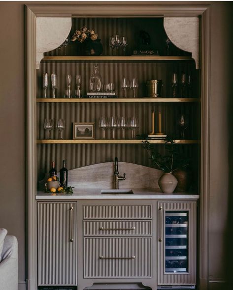 Hidden Bar Closet, Wet Bar Bedroom, Mudroom With Wine Fridge, Bar Cabinet Built In, Built In Bar With Arch, Morning Bar In Bedroom, Closet Into Bar, Wet Bar Layout, Built In Bar Nook