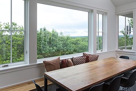 What you need to know about picture windows Picture Window In Dining Room, Picture Window With Casement Windows, Sunroom Picture Window, Picture Window Dining Room, Dining Room Picture Window, Exterior Picture Window, Picture Window With Side Windows, Exterior Windows Styles, Picture Window Exterior