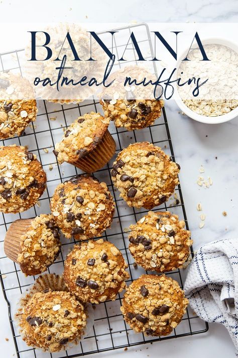 Chocolate Chunk Muffins, The Best Trio, Oatmeal Flavors, Banana Oatmeal Muffins, Banana Oat Muffins, Bakery Style Muffins, Banana Cupcakes, Banana Oat, Lemon Poppyseed Muffins