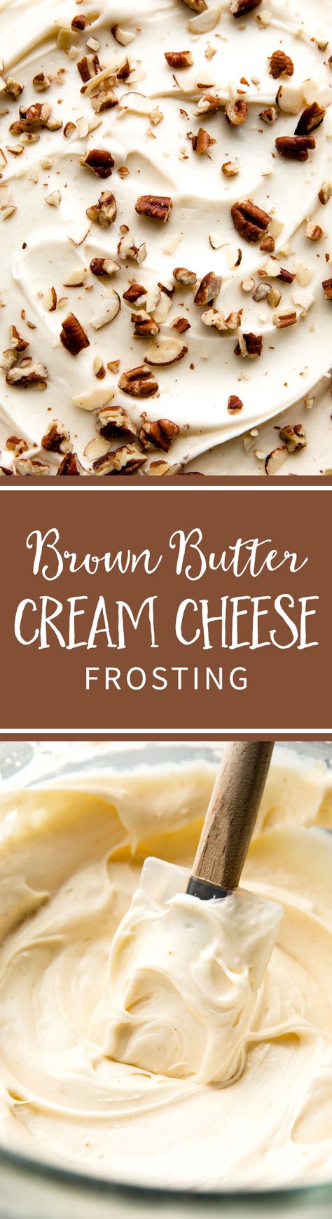 Brown butter cream cheese frosting!! It's so easy to make and incredibly delicious! Recipe on sallysbakingaddiction.com Browning Butter, Brown Butter Cream Cheese Frosting, Brown Butter Cream Cheese, Brown Butter Frosting, Butter Cream Cheese Frosting, Moist Carrot Cakes, Homemade Dessert, Cream Cheese Frosting Recipe, Butter Frosting