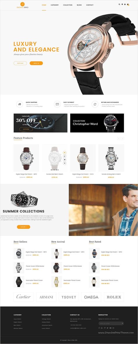 ST Watch is an advanced #Photoshop #template for online luxury #watch shop eCommerce website with 6 multipurpose homepage layouts download now➩ https://themeforest.net/item/st-luxury-watch-psd-template/17510346?ref=Datasata Watch Email Design, Watch Website Design, Luxury Website, Advanced Photoshop, Ecommerce Web Design, Dropshipping Store, Homepage Design, Shopify Dropshipping, Luxury Watch Brands