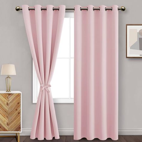 Amazon.com: DWCN Blackout Curtains for Bedroom with Tiebacks - Room Darkening Privacy Grommet Top Window Curtains for Living Room, 52 x 84 inch Length,Blush Pink,Set of 2 Panels : Home & Kitchen Light Pink Curtains Bedroom, Pink Room Curtain Ideas, Pink Curtains Bedroom, Pink Curtain, Girl Curtains, Girls Bedroom Curtains, Pink Closet, Blackout Curtains Bedroom, Closet Curtains