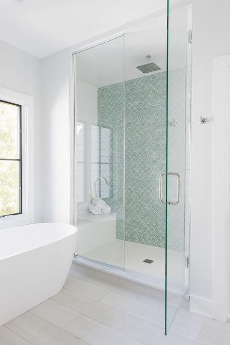 Statement Small Bathroom, Seaside Polished Ceramic Tile Bathroom, Design Interior Baie, Makeover Kamar Mandi, Future Bathroom, Dekorere Bad, Shower Tiles, Bathroom Plan, Primary Bath