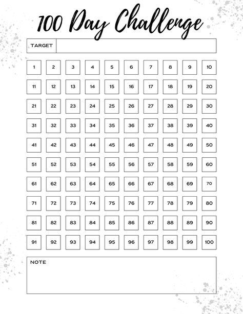 100 Day Diet Challenge, 100 Days Habit Tracker, 100 Day Tracker, 100 Days Challenge Printable, 5k In 100 Days, Bullet Journal Tracking, 100 Days Challenge, Bujo 2024, 2024 Journal