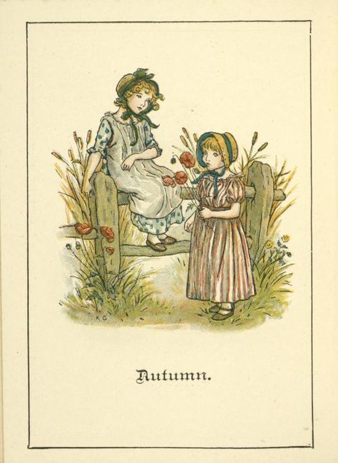 Autumn - Kate Greenaway's Almanack for 1892 Two Women Dancing, Women Dancing, Kate Greenaway, Storybook Art, Pre Raphaelite, New York Public Library, College Art, Public Library, Vintage Illustration