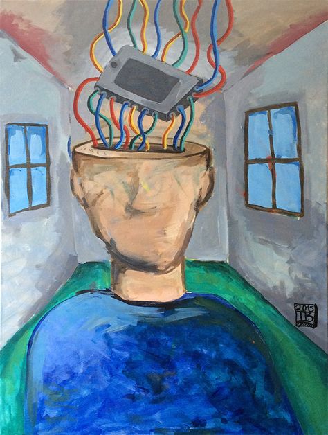 Acrylic, Brain Phone, Mobile Ib Art, Social Media Art, Ap Art, Acrylic Art, Acrylic Paint, Sculpture Art, Brain, Acrylic Painting, Oil Painting