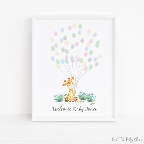 Guest Book Fingerprint, Thumbprint Baby Shower Art, Baby Shower Fingerprint Tree, Fingerprint Tree Guest Book, Baby Shower Thumbprint Guest Book, Baby Shower List, Baby Shower Fingerprint, Fingerprint Guestbook, Floating Balloons