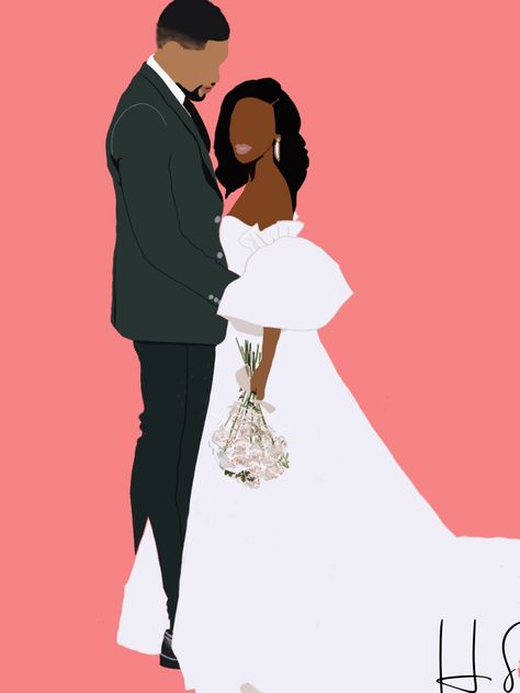 Animated Love Images Black, Black Couple Cartoon Romantic, Black Family Cartoon, Black Family Art, Couple Arts, Black People Weddings, Custom Illustrated Family Portrait, Interracial Art, Black Marriage