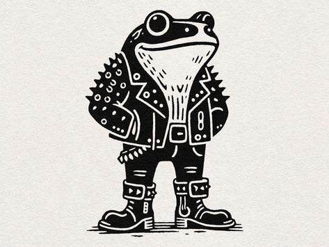 Punk Cricut Projects, Punk Rock Illustration, Punk Art Style, Metal Music Art, Rock Frog, Punk Graphic Design, Rock Illustration, Punk Cartoon, Frosch Illustration