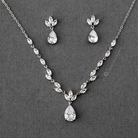 Bridal Necklace Set, Silver Necklace Set, Silver Wedding Jewelry, Song Kang, Cz Necklace, Gold Necklace Set, Choker Style, Cz Jewelry, Diamond Set