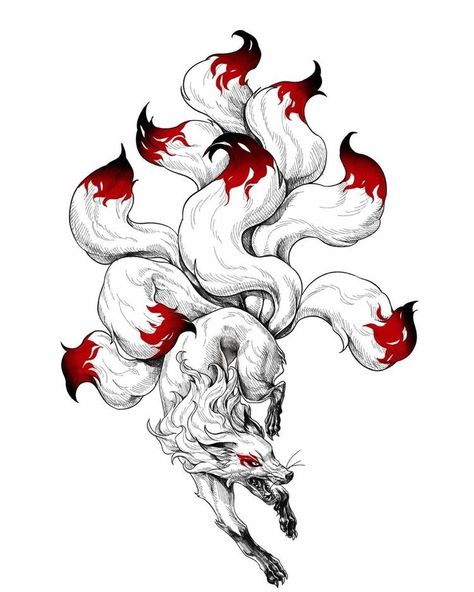 Nine Tale Fox Tattoo, Kitsune Tattoo Men, Ninetales Tattoo, Kurama Tattoo Design, Nine Tail Fox Tattoo Design, Nine Tail Fox Tattoo, Kitsune Sketch, Kitsune Fox Art, Kitsune Tattoo Design