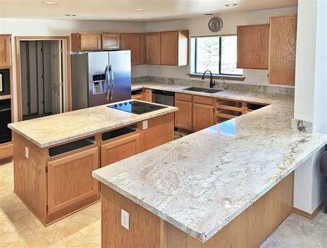 Kitchen remodeling Flagstaff Arizona White Granite With Oak Cabinets, Granite Countertops With Honey Oak Cabinets, Golden Kitchen Cabinets, Oak Cabinets With Quartz Countertops, Honey Oak Cabinets Countertops, Maple Cabinets With White Countertops, Quartz Countertops With Oak Cabinets, Granite Countertops With Oak Cabinets, Countertops With Oak Cabinets