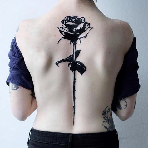 Rose Tattoo On Back, Thorn Tattoo, Meaning Art, Black And Grey Rose, Shoulder Blade Tattoo, Full Back Tattoos, Intricate Tattoo, Vine Tattoos, Calf Tattoo