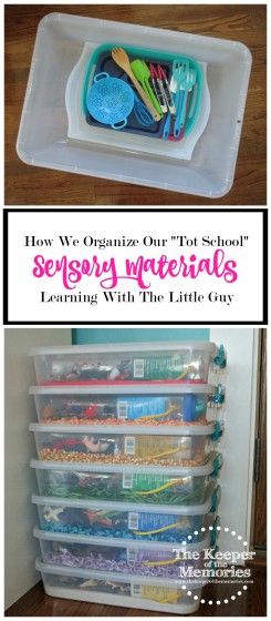 Have you accumulated entirely too many "Tot School" sensory materials? Check out how this creative mama organized all of her sensory tools & supplies. This is awesome! #organization Sensory Bin Tools, 7up Recipes, Sensory Materials, Preschool Organization, Toddler Math, Preschool Sensory, Sensory Tubs, Sensory Learning, Sensory Ideas