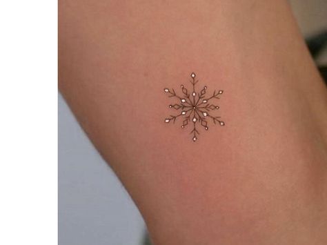 Xmas Tattoo Design, Snowflake And Flower Tattoo, Snow Flake Tattoos For Women, Snowflake Flower Tattoo, Tiny Christmas Tattoo, Christmas Theme Tattoo, Snowflake Tattoos For Women, Winter Themed Tattoos, Snowflake Mandala Tattoo