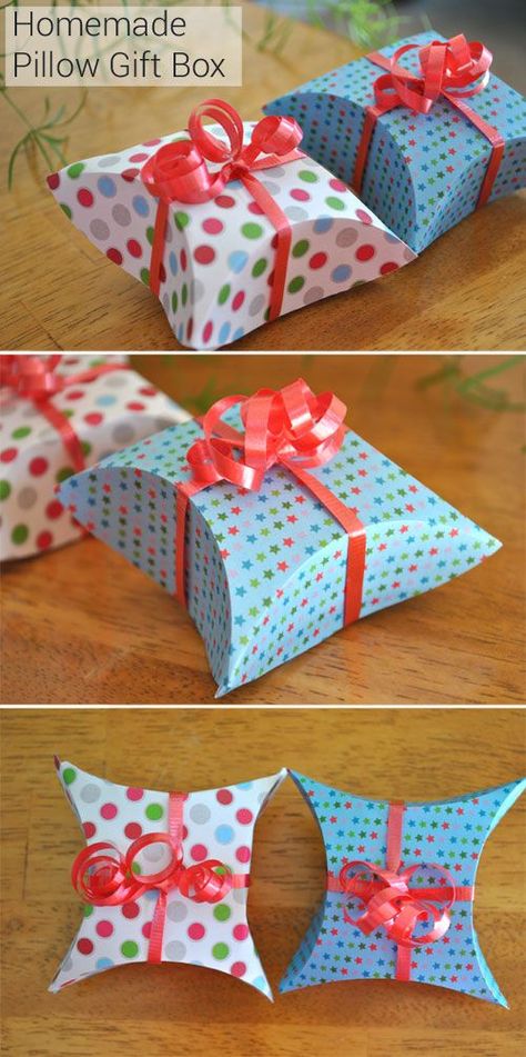 Origami Kutu, Pillow Box Template, Homemade Gift Bags, Making Gift Boxes, Homemade Gift Boxes, Simple Pillow, Origami Gift Box, Gift Box Ideas, Paper Box Diy