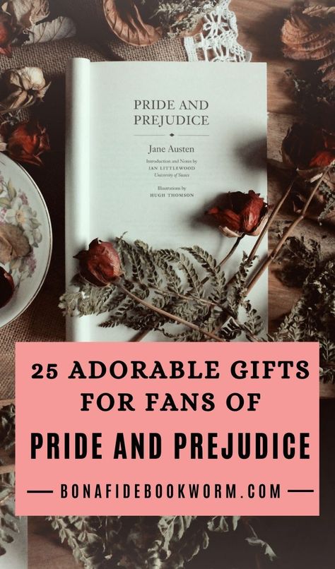 Do you know someone who loves Pride and Prejudice? Then these items are sure to be a hit if you're looking for a gift for them! They're perfect gifts for Christmas, birthdays, or any other reason...and are sure to be adored by any Pride and Prejudice or Jane Austen fan! | #gift #gifts #janeausten #prideandprejudice #christmas #birthday Pride And Prejudice Themed Gifts, Pride And Prejudice Valentines, Pride And Prejudice Gifts Diy, Pride And Prejudice Bridal Shower Ideas, Books Like Pride And Prejudice, Nerd Gifts For Him, Pride And Prejudice Crafts, Bookish Christmas Gifts, Pride And Prejudice Gift Ideas