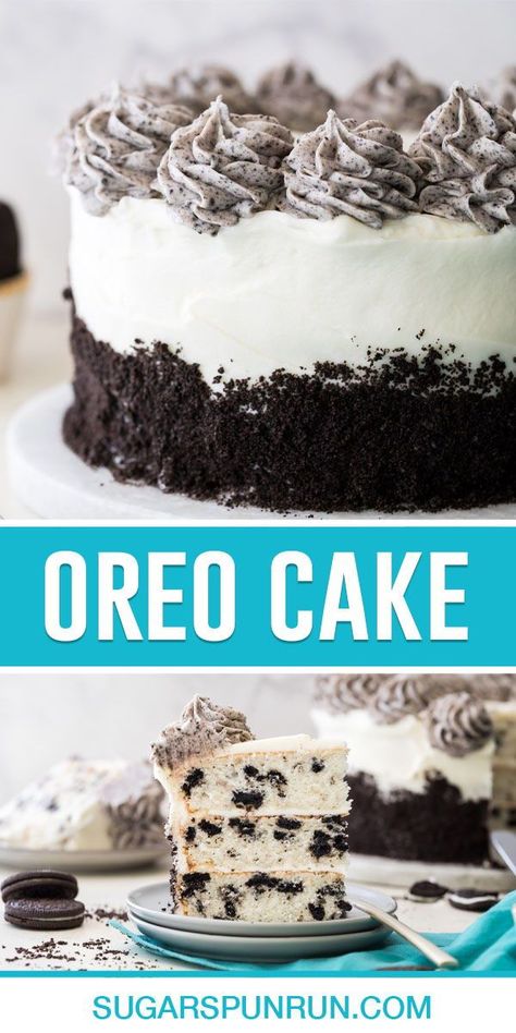 Easy Cookie And Cream Cake, Cookies And Cream Cake From Box Cake Mixes, Cookies Cream Cake Recipe, Oreo Layer Cake Recipe, Two Layer Oreo Cake, Oreo Layered Cake, Cookies And Cream Oreo Cake, Black And White Cake Recipe, Easy Oreo Birthday Cake