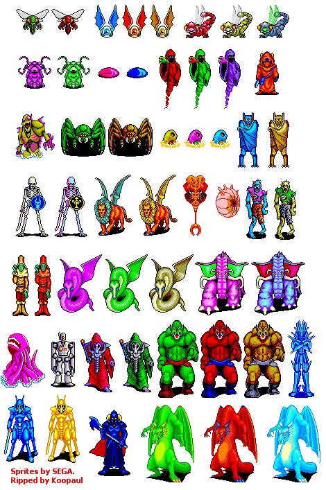 The Spriters Resource - Full Sheet View - Phantasy Star - Monsters Phantasy Star, Star Monsters, Samurai Jack, Game Ui, Pixel Art, Video Game, Mood Board, Concept Art, Snoopy