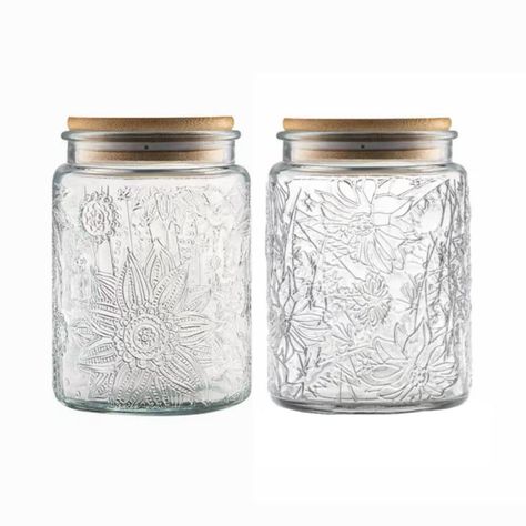 PRICES MAY VARY. Vintage Embossed Storage Jars:This glass storage jars designed with classical sunflower flower pattern and equipped with lid, each jars has a unique texture, both decorative and practical performance, so also suitable as a housewarming christmas decorative jars for your family and friends. Meanwhile the texture on the surface of the glass jar can play a role of anti-slip, and fingerprints are also well prevented, always remaining bright and see-through Material:Made of food-grad Cereal Oatmeal, Square Glass Jars, Decorative Glass Jars, Airtight Storage, Jar Design, Kitchen Containers, Glass Jars With Lids, Glass Storage Jars, Glass Canisters