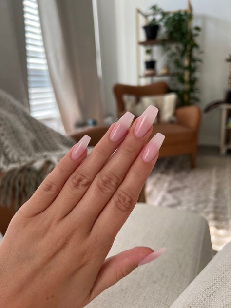 Light Pink Rectangle Nails, Milky Pink Coffin Acrylic Nails, Simple Clear Pink Nails, Natural Nails Coffin Shape, Transparent Acrylic Nails Coffin, Pink Translucent Acrylic Nails, Faint Pink Nails, Pale Pink Ballerina Nails, Light Pink Transparent Nails