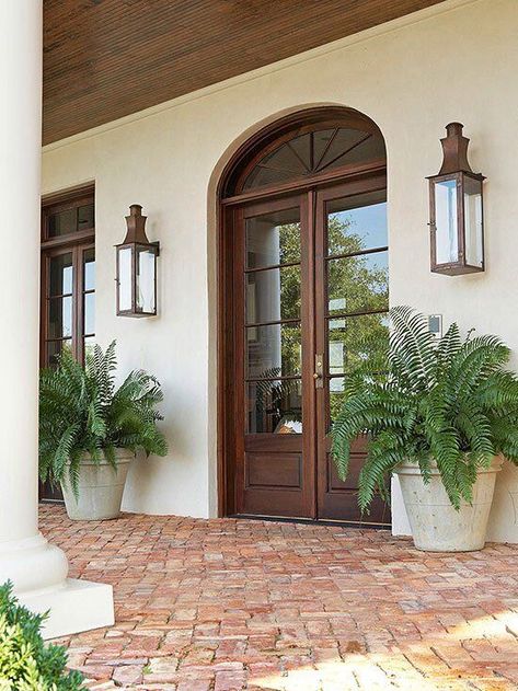 Exterior Front Door Colors, French Front Doors, Wood French Doors, Rustic Front Door, Exterior Front Doors, Casas Coloniales, Exterior Paint Colors For House, Spanish Style Homes, Front Entry Doors