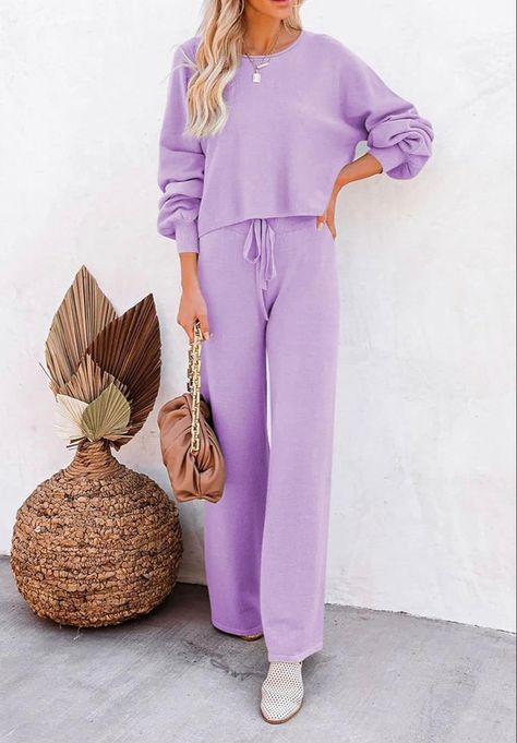 Meenew Women's 2 Piece Sweatsuits Long Sleeve Knit Sweater Wide Leg Pants Outfits Loungewear Set 2 Piece Pants Outfit, Sweatsuit Outfit, Knit Lounge Set, Wide Leg Pants Outfits, Leg Pants Outfit, Pants Outfits, Long Sleeve Knit Sweaters, Loungewear Set, Sweater Set