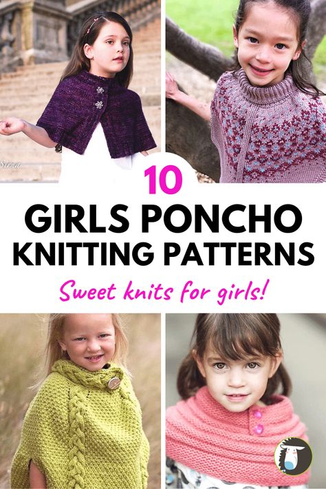 10 Girls Poncho Knitting Patterns — Blog.NobleKnits Poncho Knitting Patterns Kids, Crochet Turtleneck Poncho, Free Knit Poncho Pattern, Poncho Knitting Patterns Free, Knitted Poncho Patterns Free, Kids Poncho Pattern, Easy Poncho Knitting Pattern, Capelet Knitting Pattern, Knitted Cape Pattern