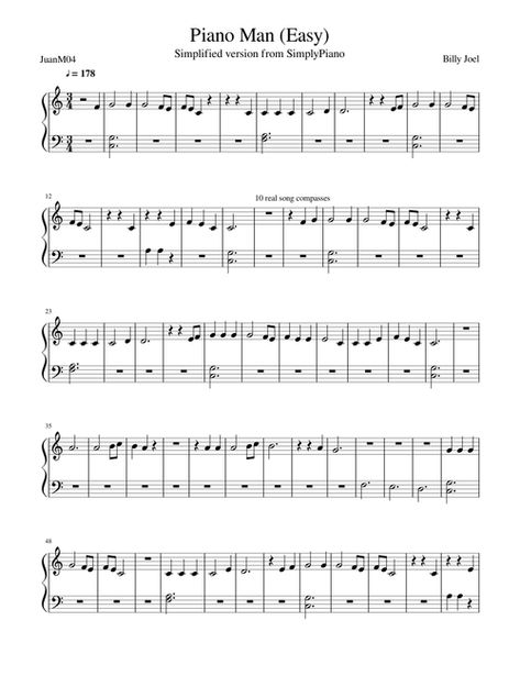 Piano Man (Easy) Piano Notes For Beginners, Midi Piano, Piano Music With Letters, Piano Sheet Music Beginners, Popular Piano Sheet Music, Piano Songs Sheet Music, Sheet Music With Letters, Piano Songs For Beginners, Piano Music Easy