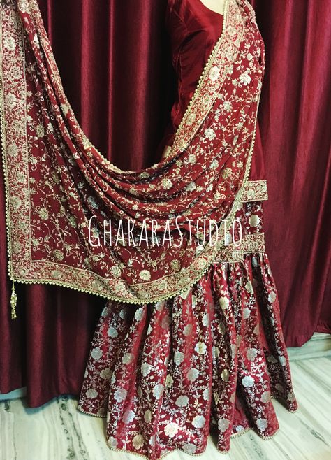 Kamkhwab Gharara Designs, Bhopali Dresses, Banarsi Garara Design, Grara Dress Indian Weddings, Lucknowi Gharara, Garara Pattern, Grara Dress, Garara Dress, Designer Gharara