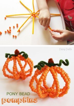 Need a fun Halloween kid craft? Make these cute pony bead pumpkins with your kids this fall. They will love stringing the beads on the pipe cleaner! Bead Pumpkins, Halloweenpyssel Barn, Høstaktiviteter For Barn, Cute Pony, Manualidades Halloween, Easy Halloween Crafts, Kid Craft, Daycare Crafts, Fall Crafts For Kids