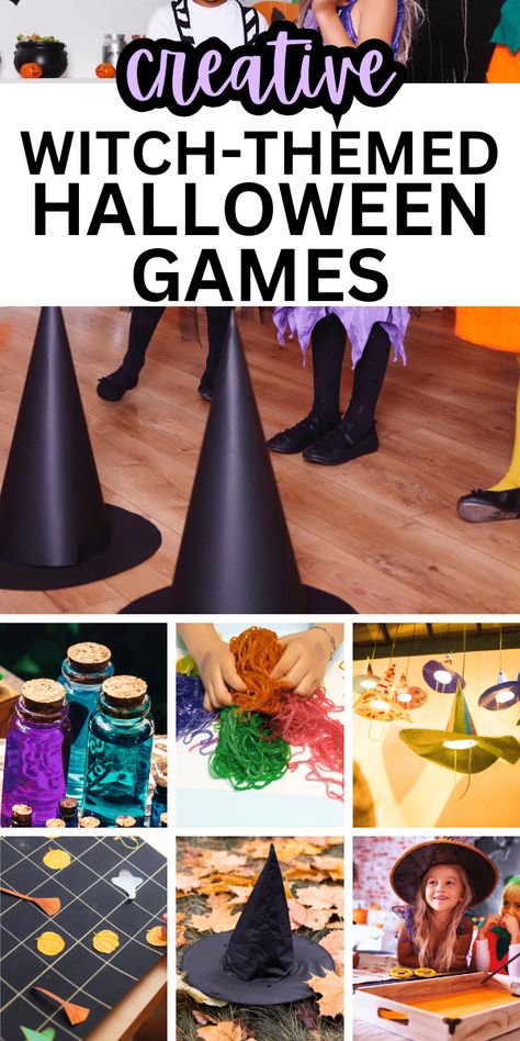 Witch Coven Activities, Witches And Wizards Party Theme, Witch Party Activities For Adults, Witch Halloween Games, Witches From Movies, Witch Pitch Game, Witch Party Game, Witch Theme Games, Hocus Pocus Birthday Party Games