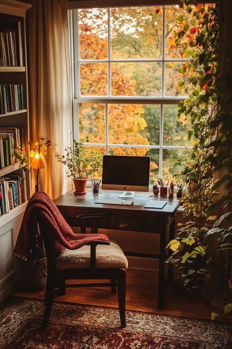 Fall-themed mouse with leaf-shaped scroll wheel Autumn Wellness Aesthetic, Cozy Aesthetic Office, Work From Home Office Cozy, Cozy European Home, Cozy Office Aesthetic, Cosy Office Ideas, Cozy Fall Cottage, Cozy Office Decor, Cosy Home Office