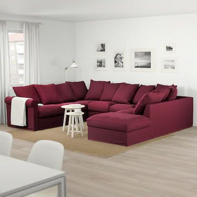 Red Sectional Sofa, Ikea Lounge, Burgundy Living Room, Red Couch, Sofa Bed Design, Living Room Decor Curtains, Purple Rooms, Ikea Sofa, Bedroom Seating